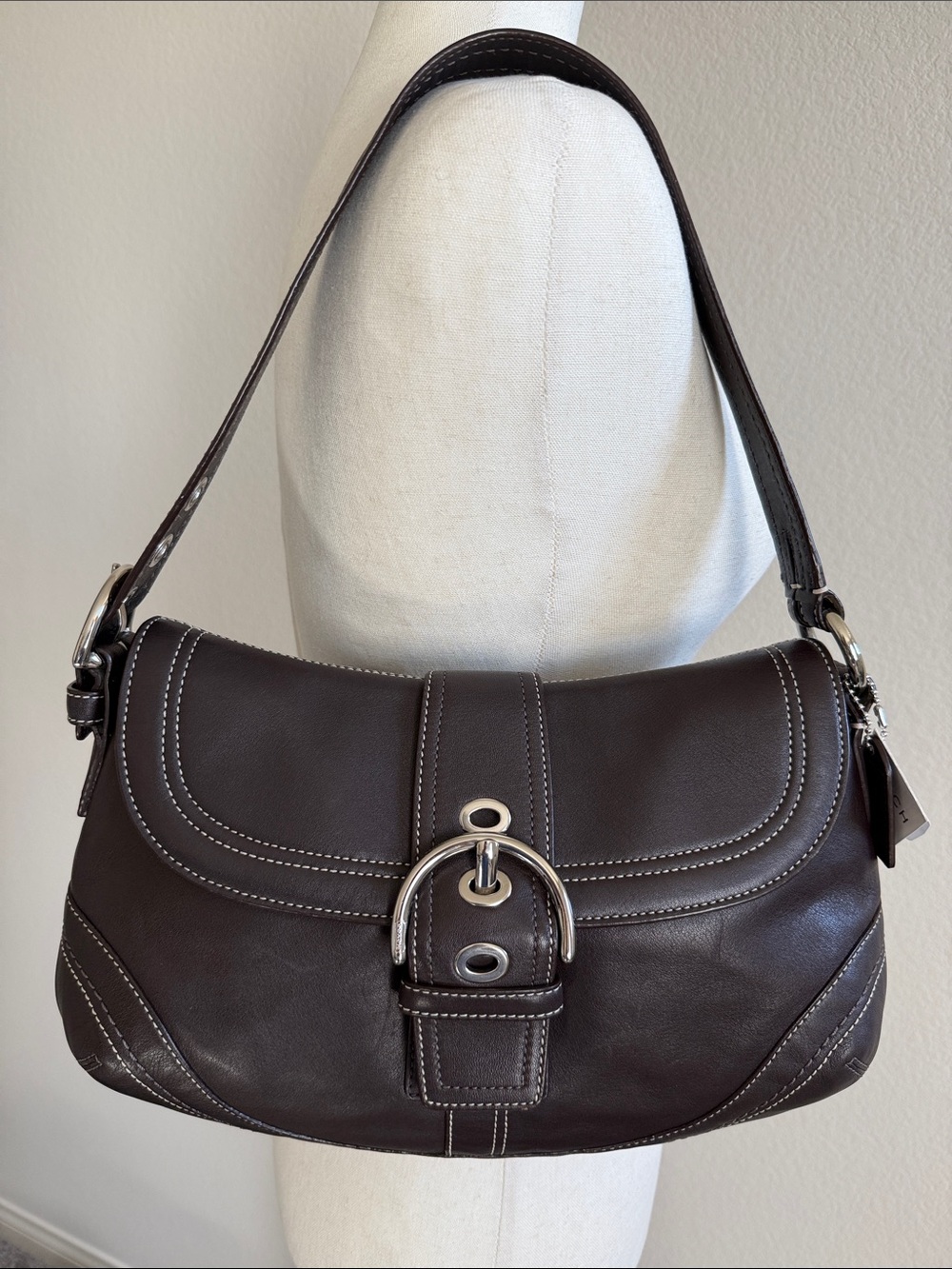 Vintage Coach Soho Flap Leather Shoulder Bag - Dark Brown